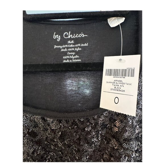 Chico’s Shimmer Glimmer Sequin Tank Top Black NWT Size 0 - Picture 3 of 5